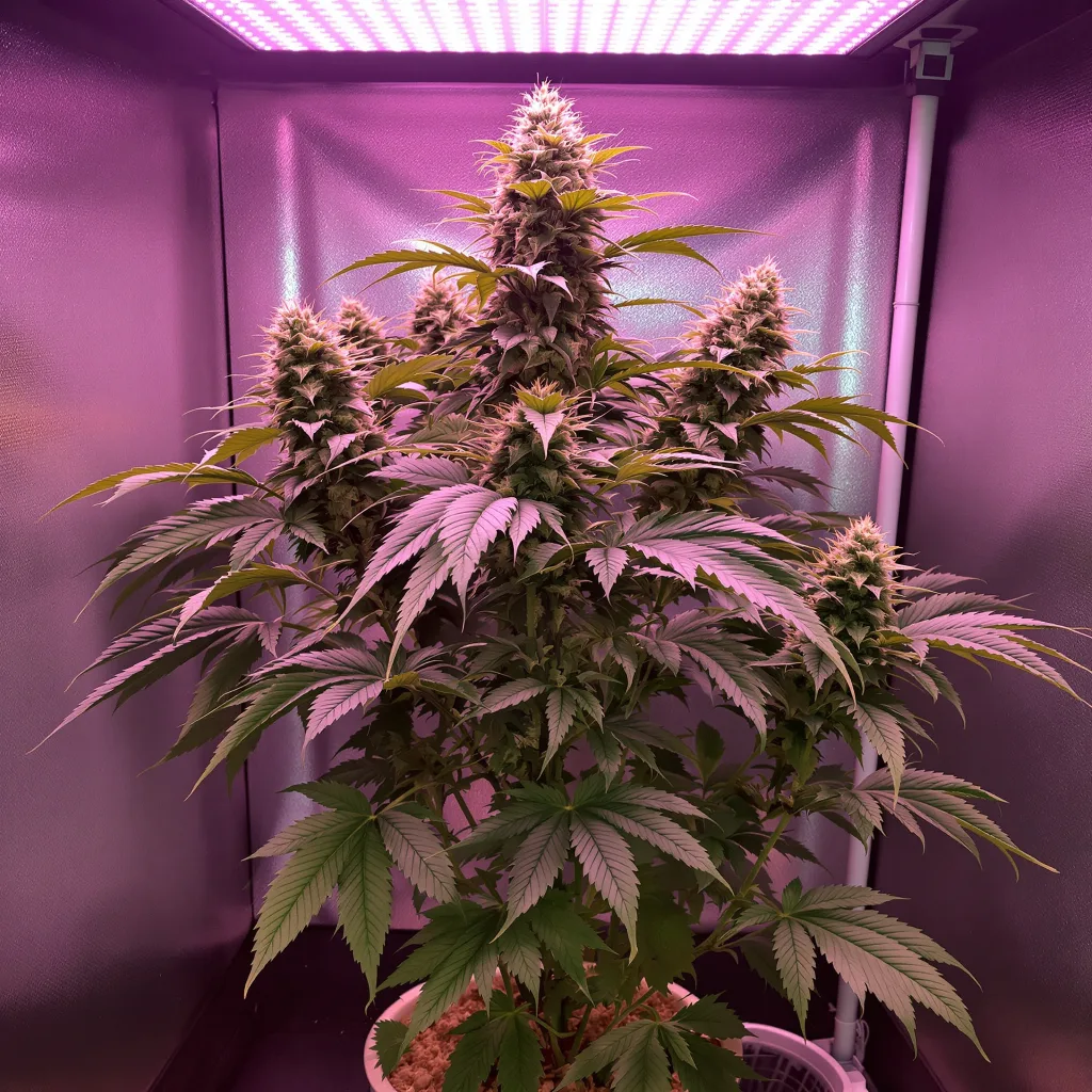 Kush XL 68% Indica / 32% Sativa — Blüte mit sichtbaren Trichomen