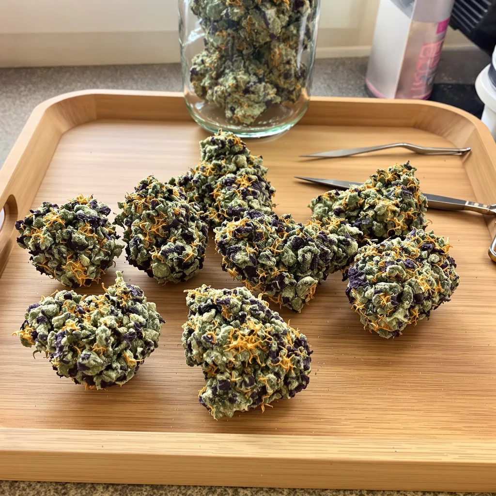 Kushberry 75% Indica / 25% Sativa — Blüte mit sichtbaren Trichomen