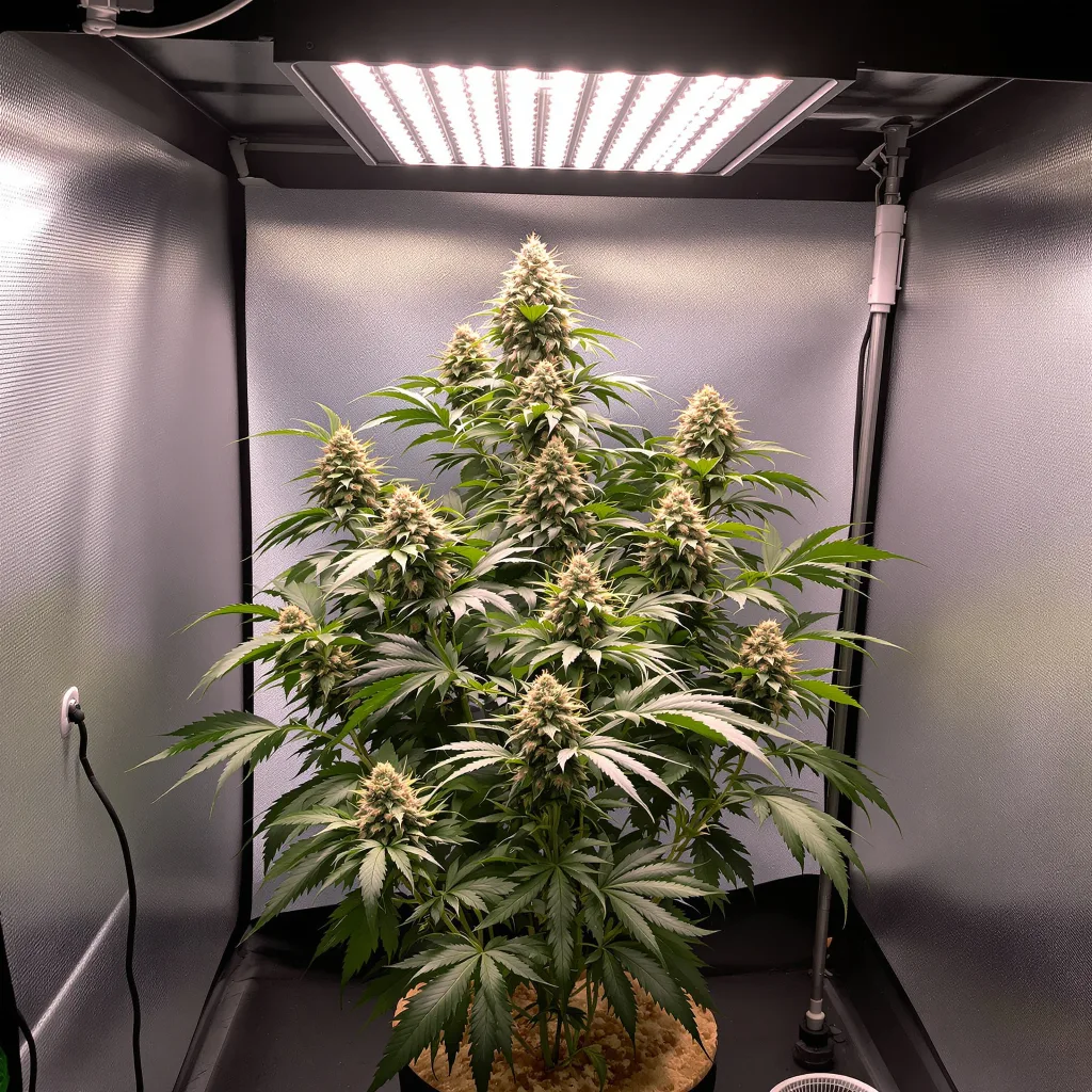 Kushberry 75% Indica / 25% Sativa — Blüte mit sichtbaren Trichomen