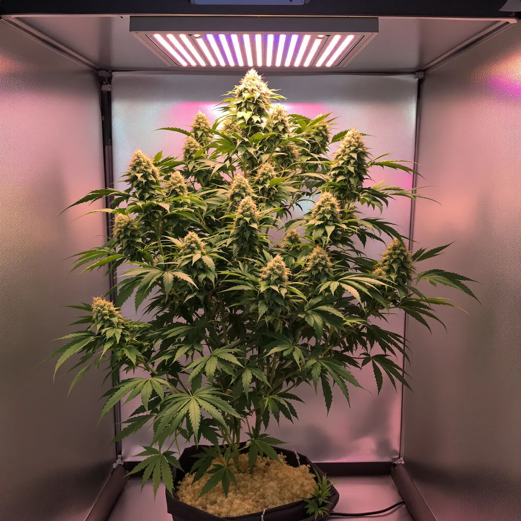 LA Confidential 50% Indica / 50% Sativa — Blüte mit sichtbaren Trichomen