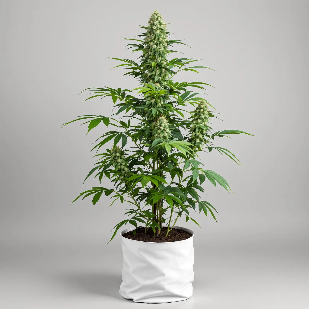LA Woman Cannabisblüte Nahaufnahme mit ausgewogene Blütenstruktur mit eisigen Trichomen
