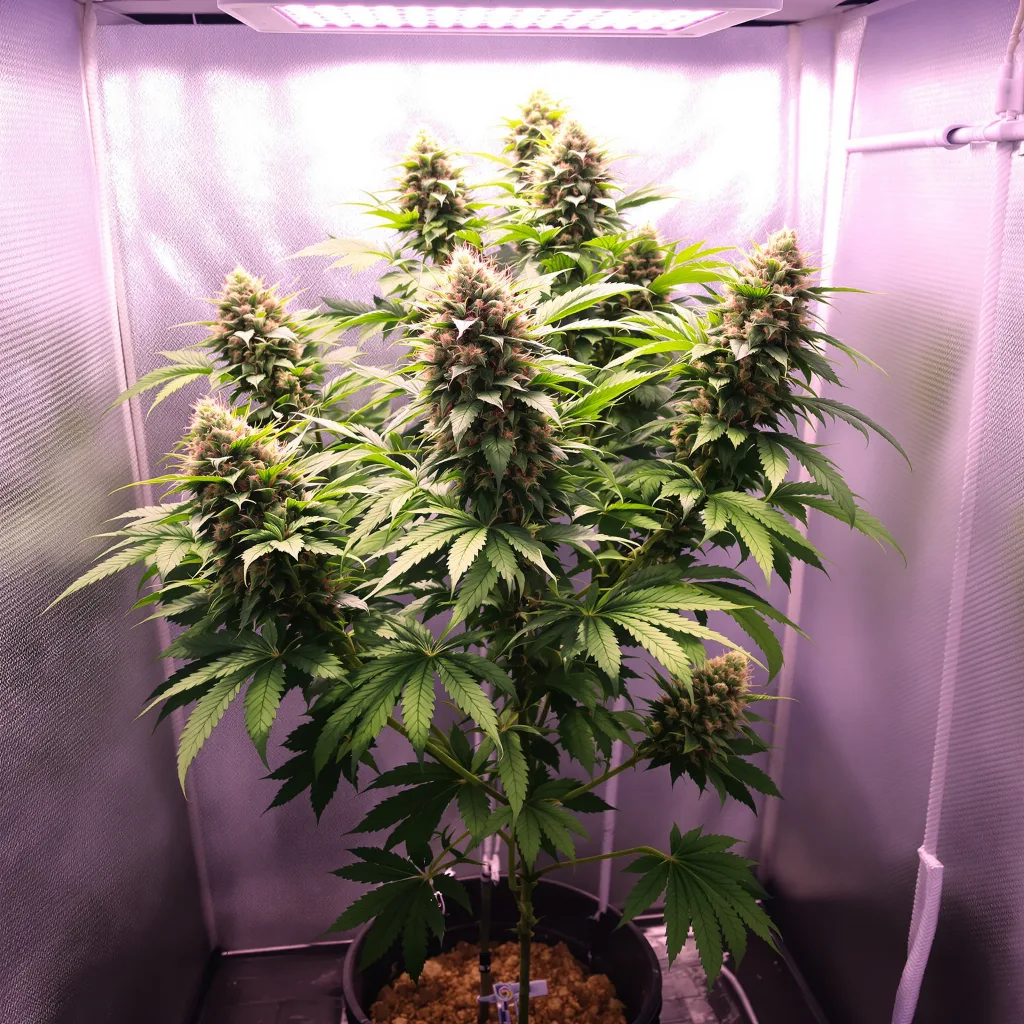 LA Woman 40% Indica / 50% Sativa — Blüte mit sichtbaren Trichomen