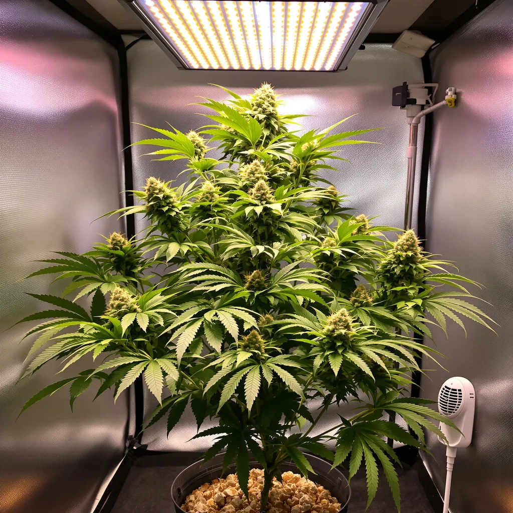 Ladyburn 1974 83% Indica / 17% Sativa — Blüte mit sichtbaren Trichomen
