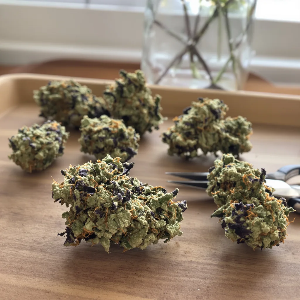Lamborghini 48% Indica / 52% Sativa — Blüte mit sichtbaren Trichomen