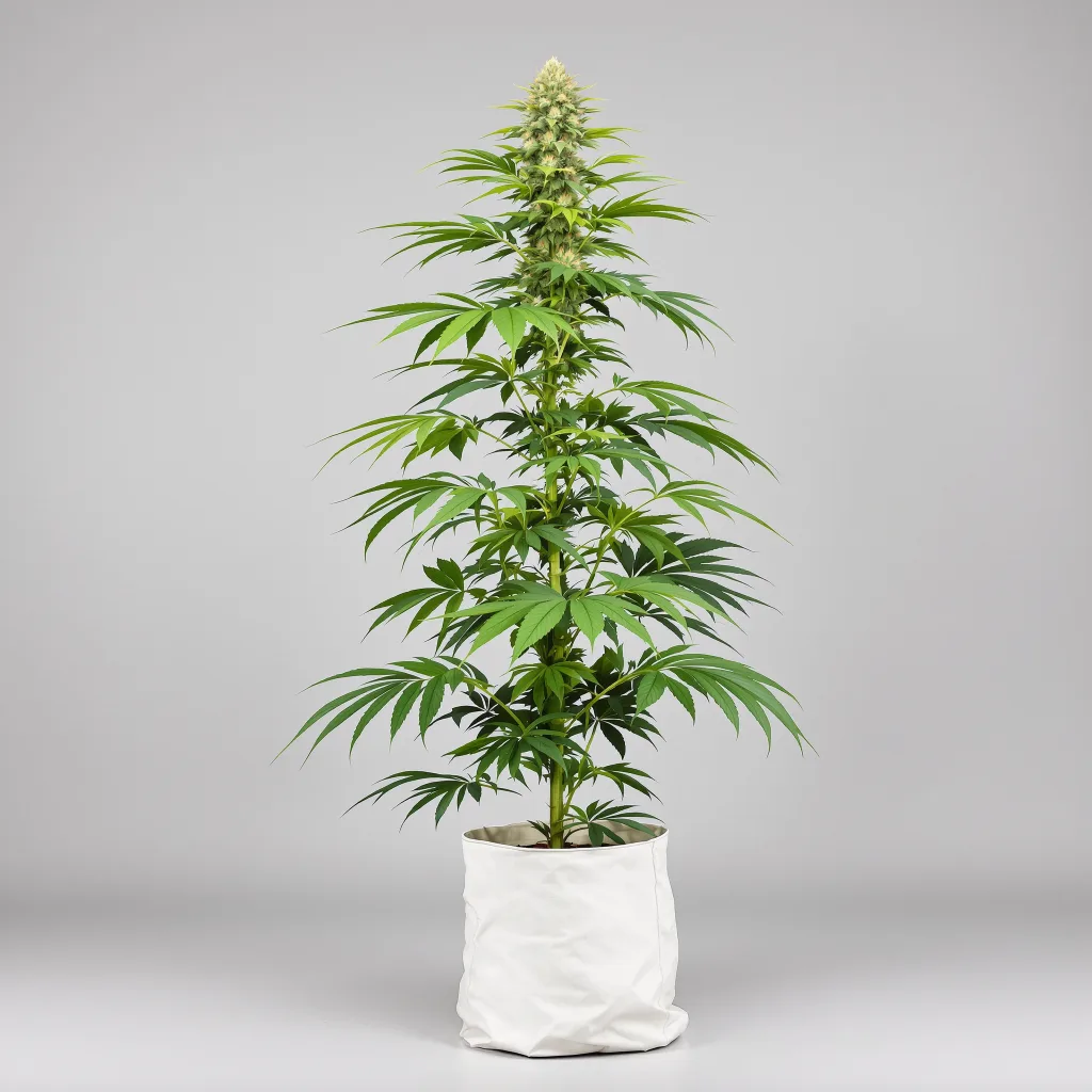 Laughing Buddha Cannabisblüte Nahaufnahme mit luftige limonengrüne Struktur