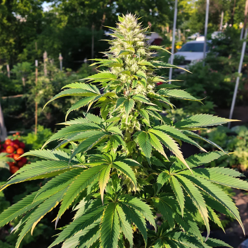 Lemon Daddy 68% Indica / 32% Sativa — Blüte mit sichtbaren Trichomen