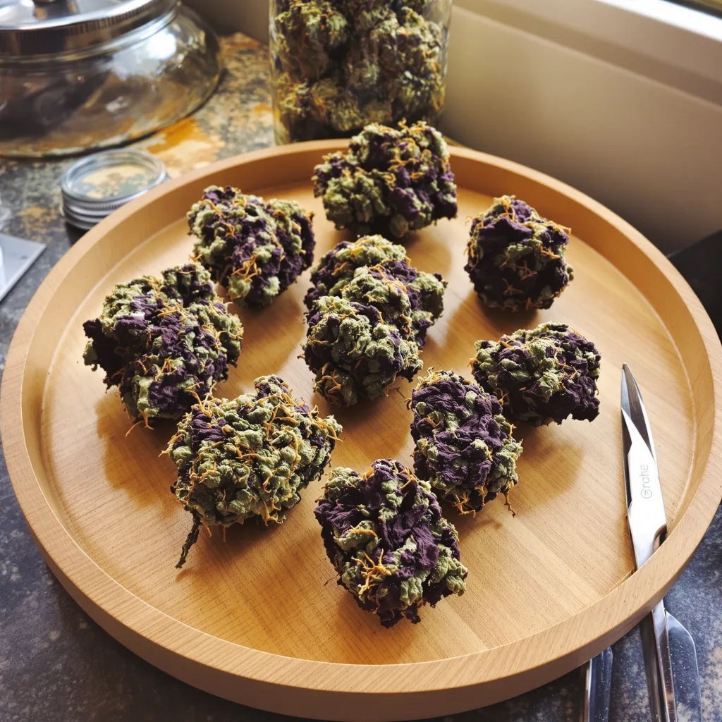 Lemon Diesel 90% Indica / 10% Sativa — Blüte mit sichtbaren Trichomen