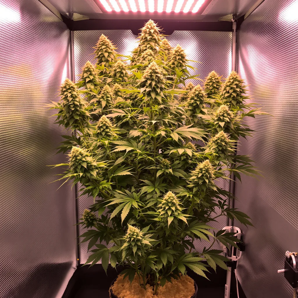 Lemon 57% Indica / 43% Sativa — Blüte mit sichtbaren Trichomen