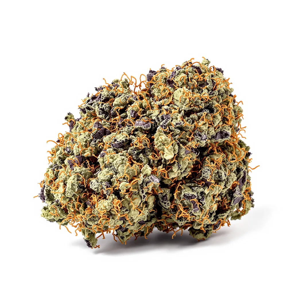 Lemon Garlic OG 78% Indica / 22% Sativa — Blüte mit sichtbaren Trichomen