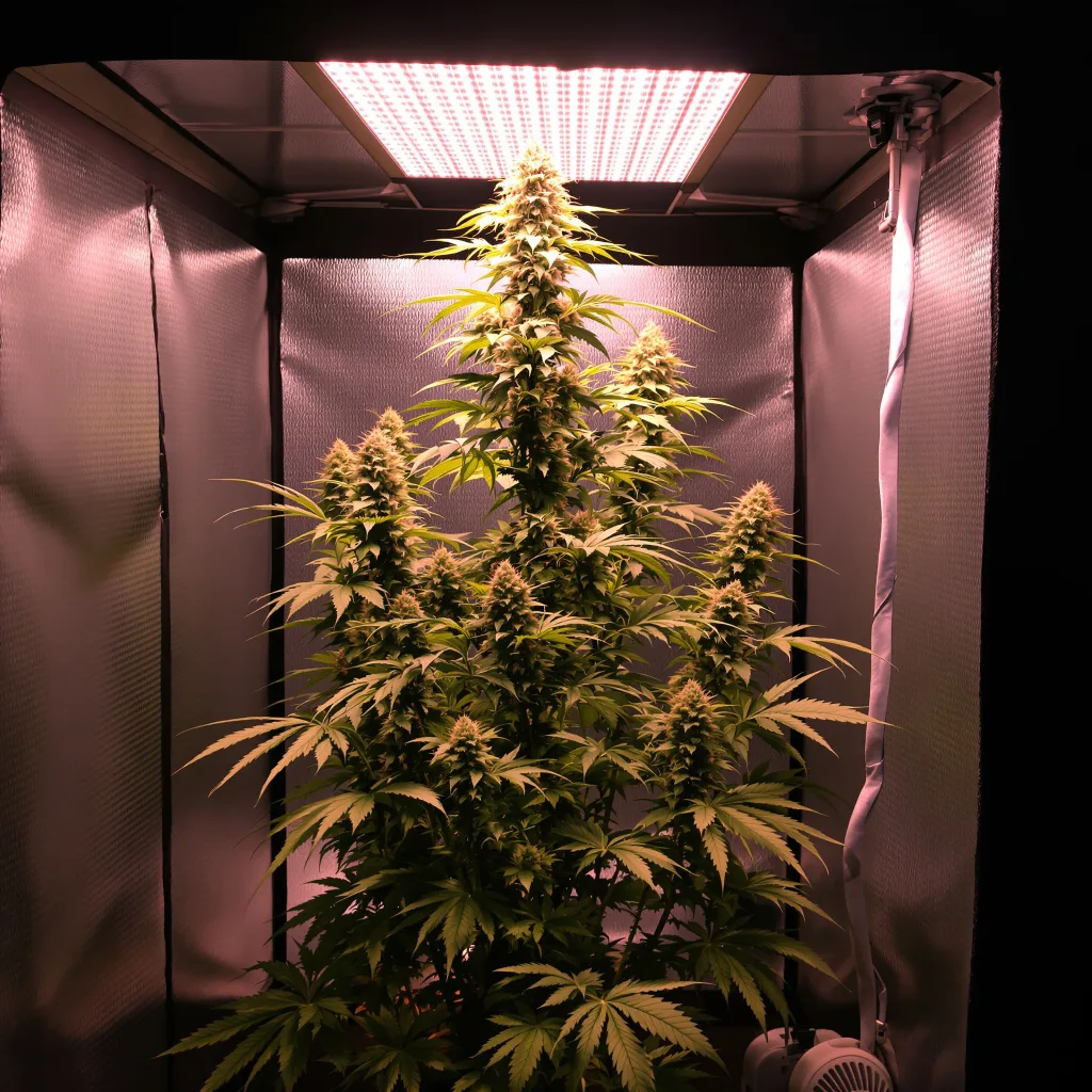 Lemon Haze 23% Indica / 77% Sativa — Blüte mit sichtbaren Trichomen