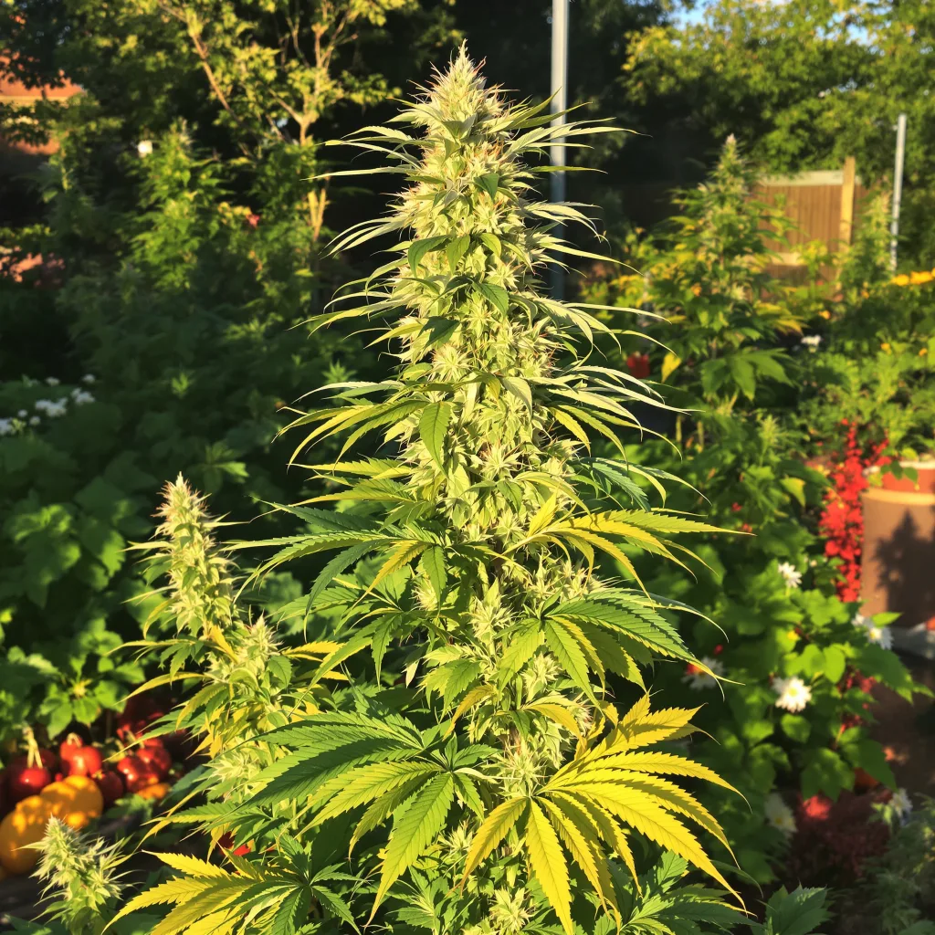Lemon Haze 23% Indica / 77% Sativa — Blüte mit sichtbaren Trichomen