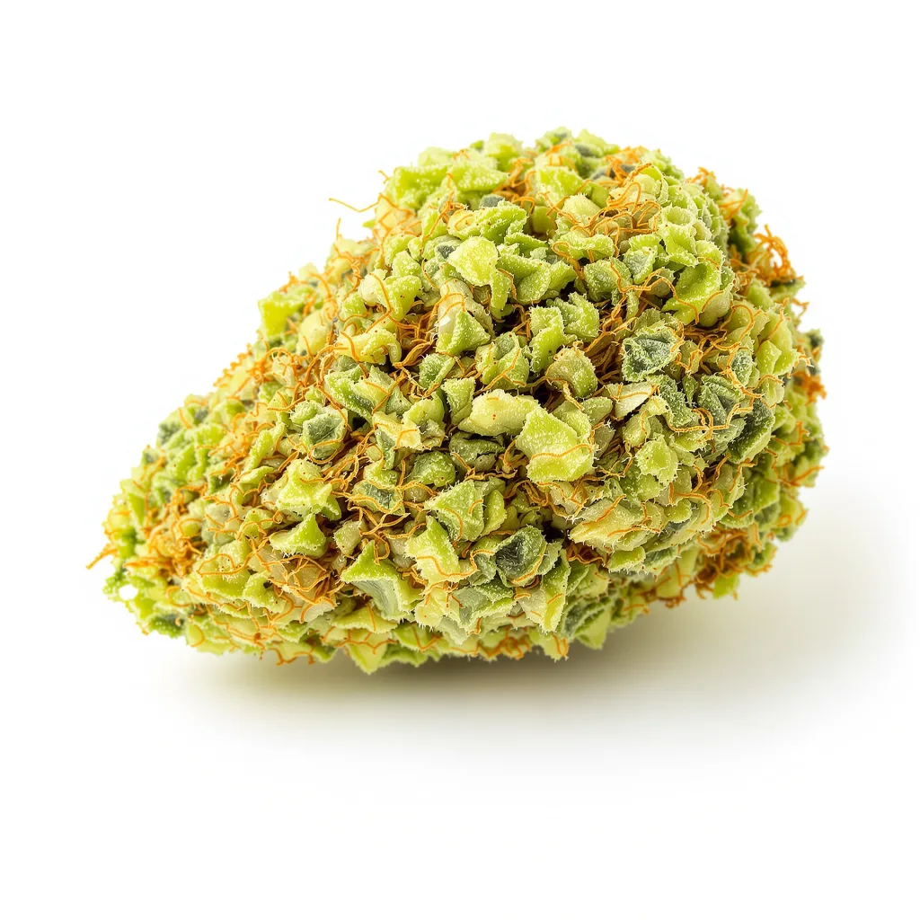 Lemon Haze 23% Indica / 77% Sativa — Blüte mit sichtbaren Trichomen
