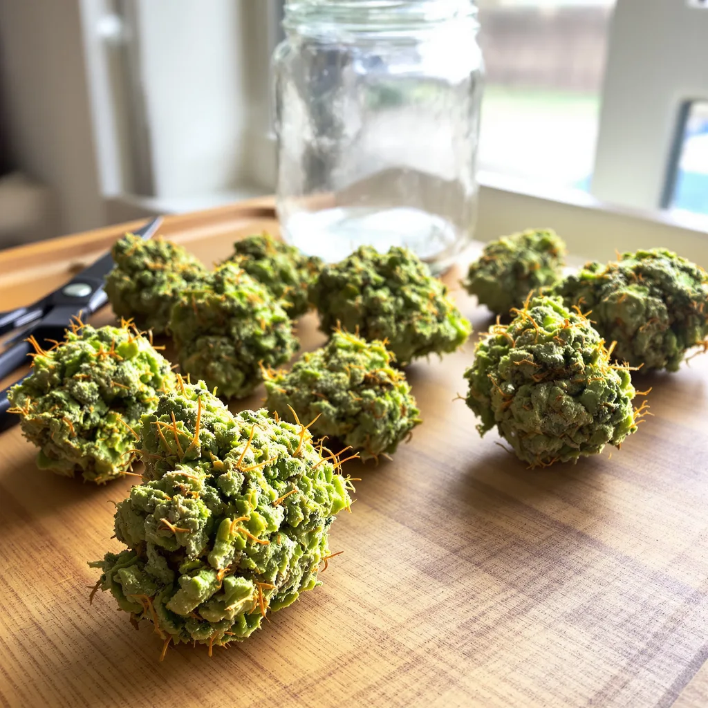 Lemon Jack 25% Indica / 75% Sativa — Blüte mit sichtbaren Trichomen