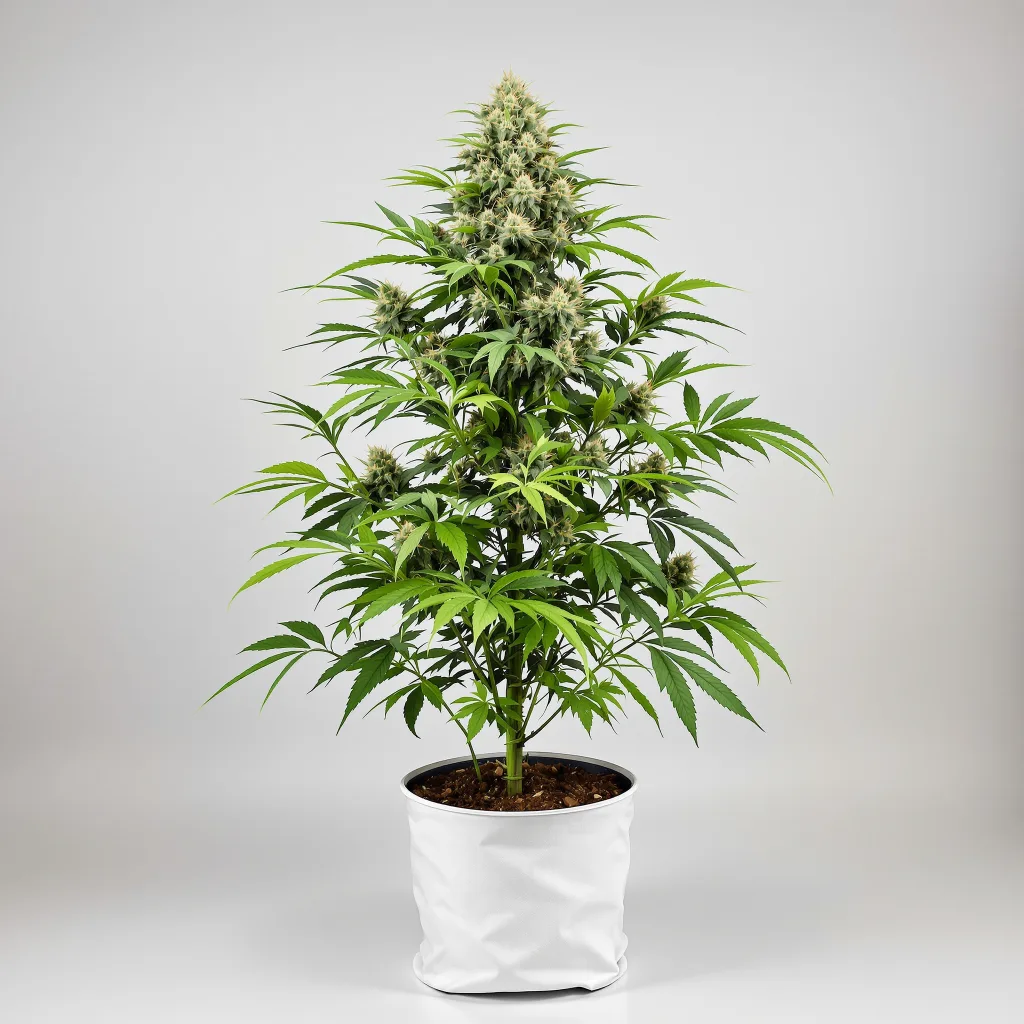 Lemon Kush Cannabisblüte Nahaufnahme mit ausgewogene Blütenstruktur mit eisigen Trichomen