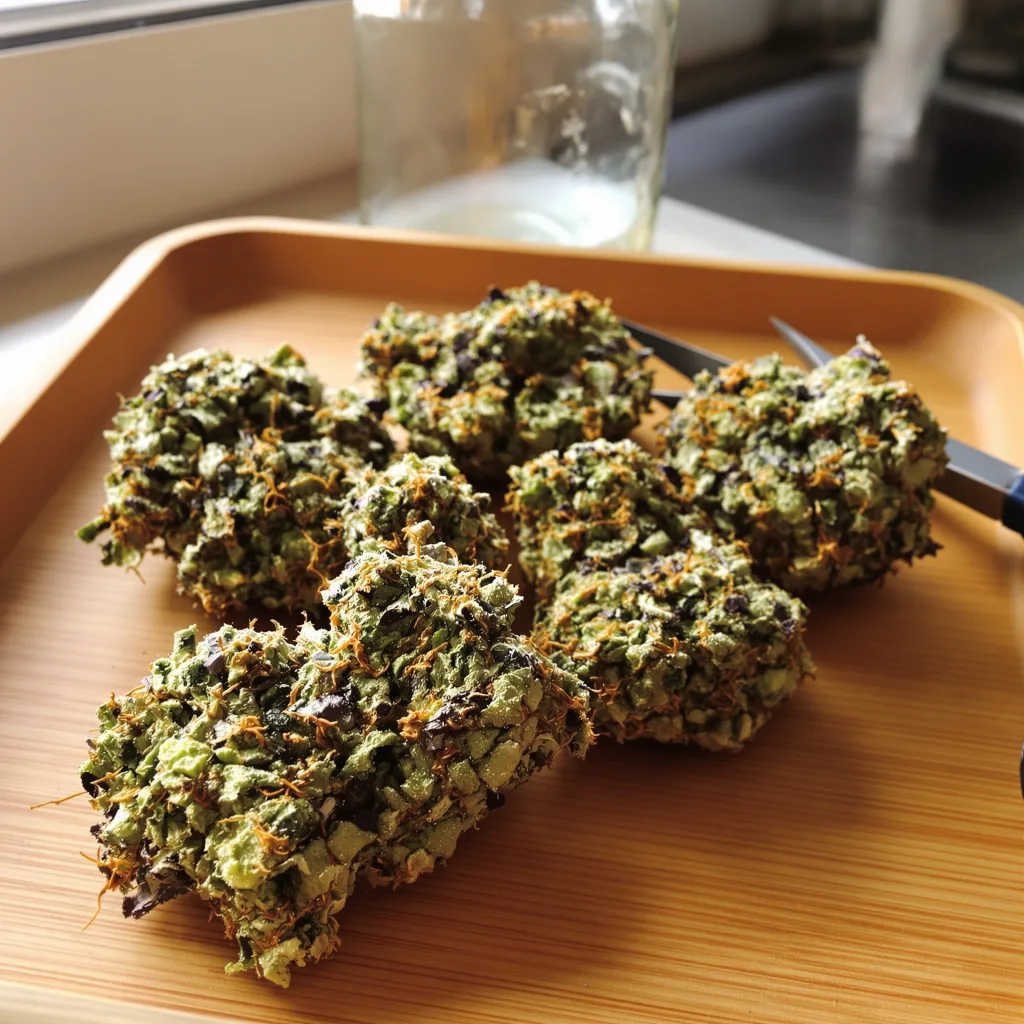 Lethal Purple 38% Indica / 62% Sativa — Blüte mit sichtbaren Trichomen