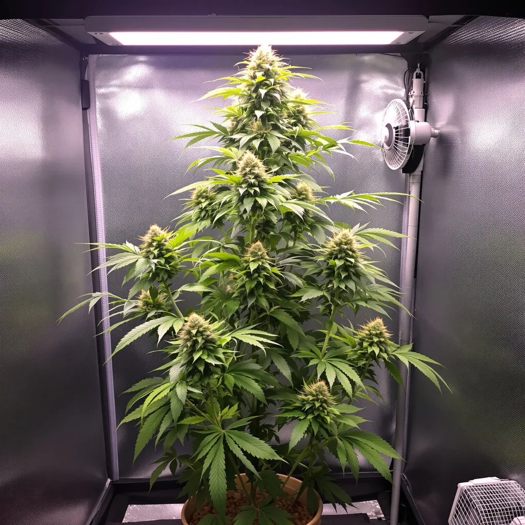 Liberty Haze 15% Indica / 85% Sativa — Blüte mit sichtbaren Trichomen