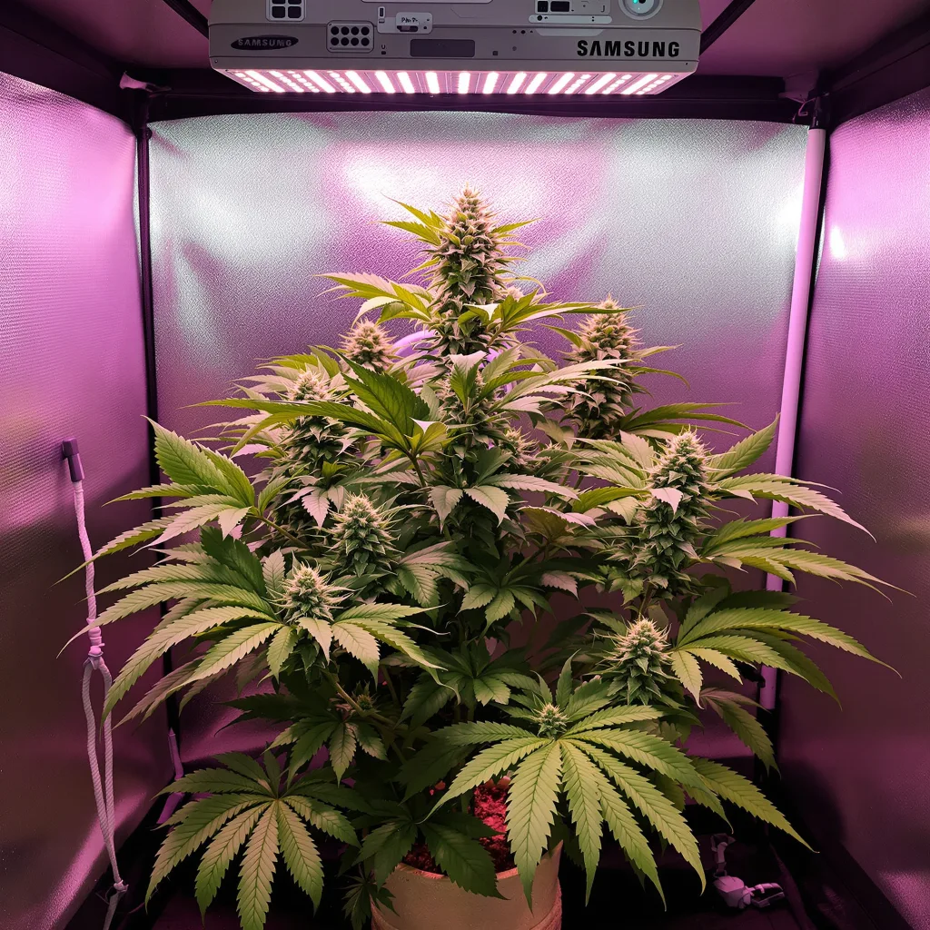 London Pound Cake 73% Indica / 27% Sativa — Blüte mit sichtbaren Trichomen