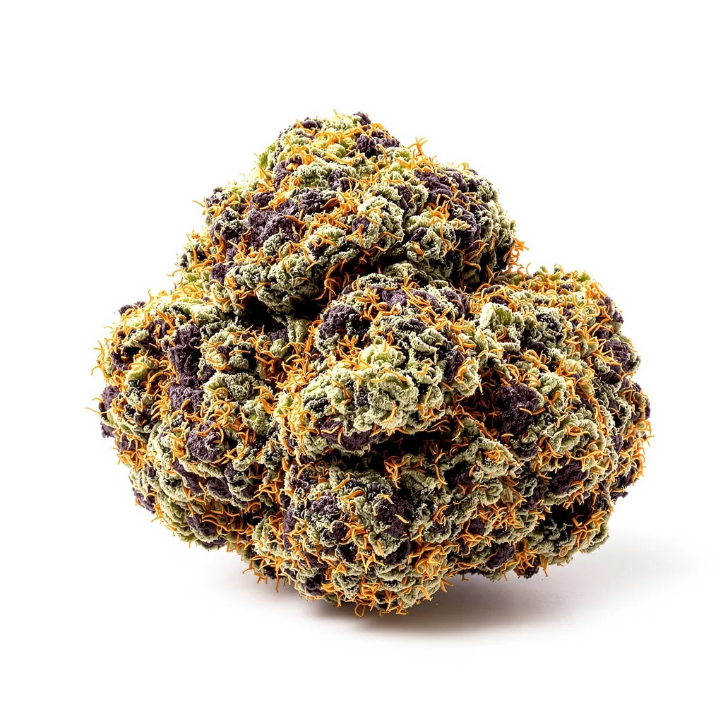 London Pound Cake 73% Indica / 27% Sativa — Blüte mit sichtbaren Trichomen