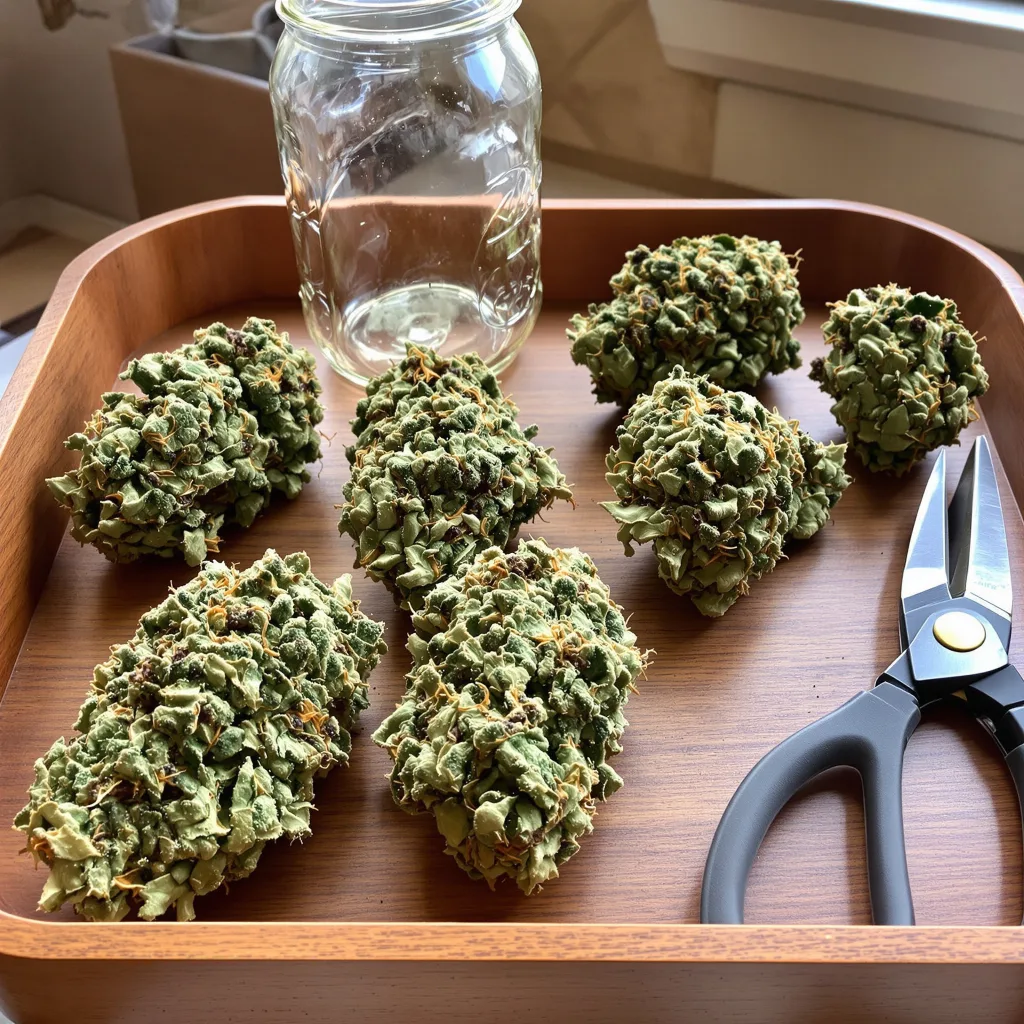 Longbottom Leaf 39% Indica / 61% Sativa — Blüte mit sichtbaren Trichomen