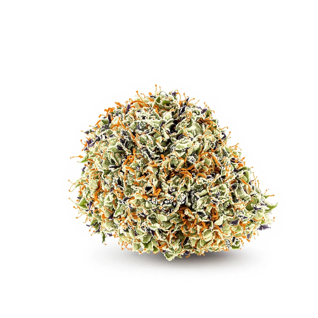 Longbottom Leaf 39% Indica / 61% Sativa — Blüte mit sichtbaren Trichomen