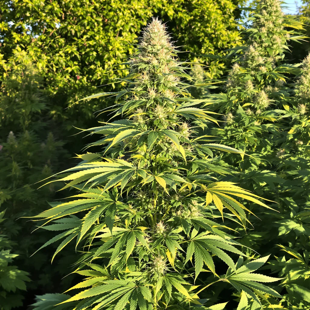 Love Potion #1 30% Indica / 70% Sativa — Blüte mit sichtbaren Trichomen
