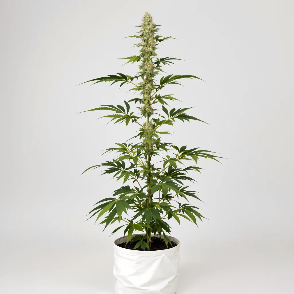 Lowryder Cannabisblüte Nahaufnahme mit ausgewogene Blütenstruktur mit eisigen Trichomen
