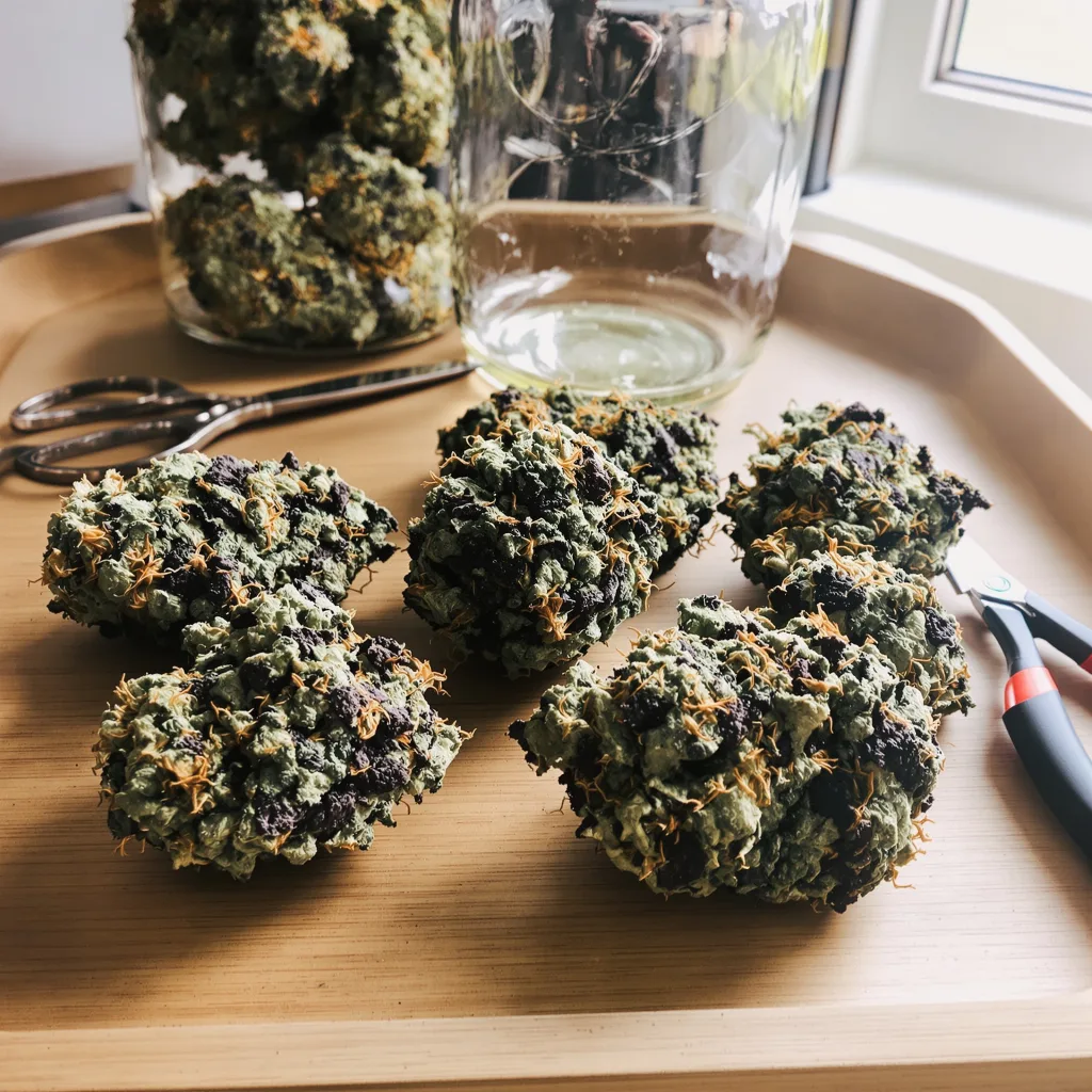 Lucky Dog 81% Indica / 19% Sativa — Blüte mit sichtbaren Trichomen