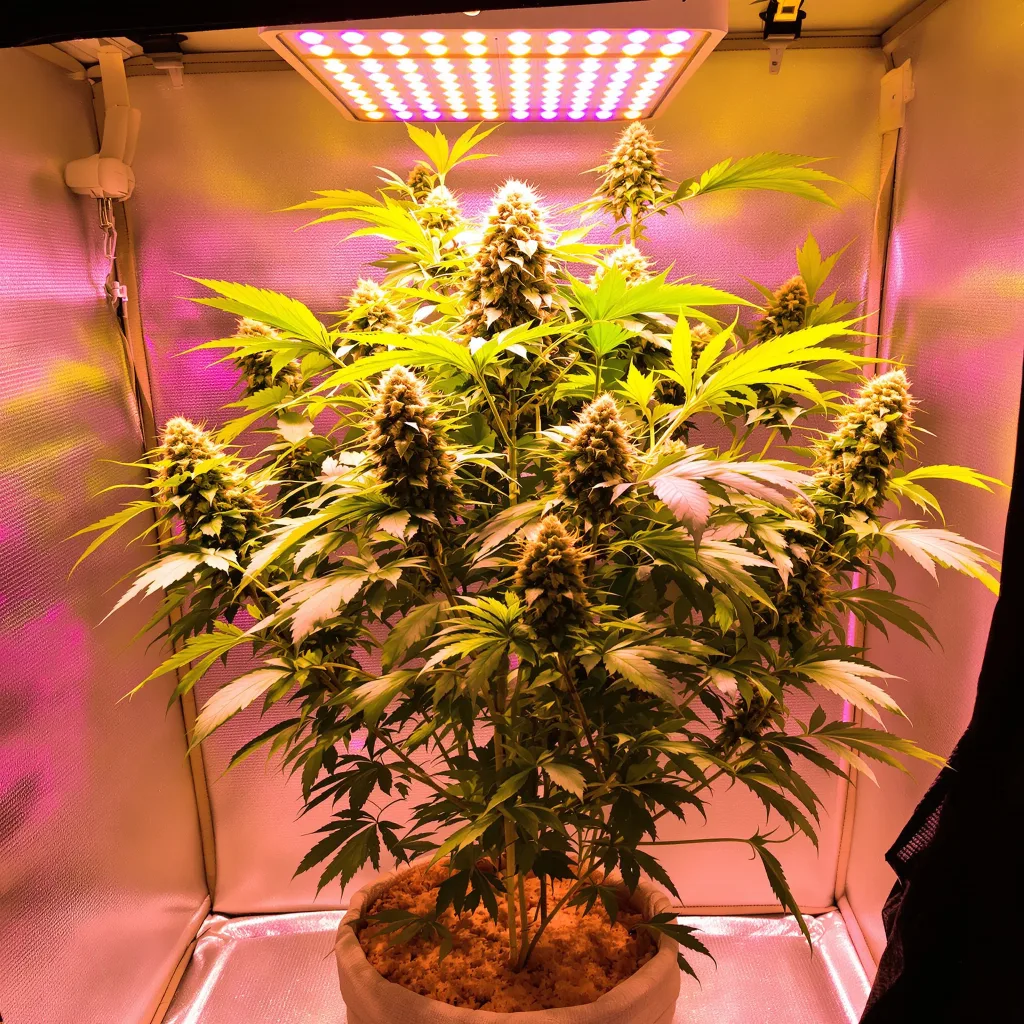 Lucky Dog 81% Indica / 19% Sativa — Blüte mit sichtbaren Trichomen