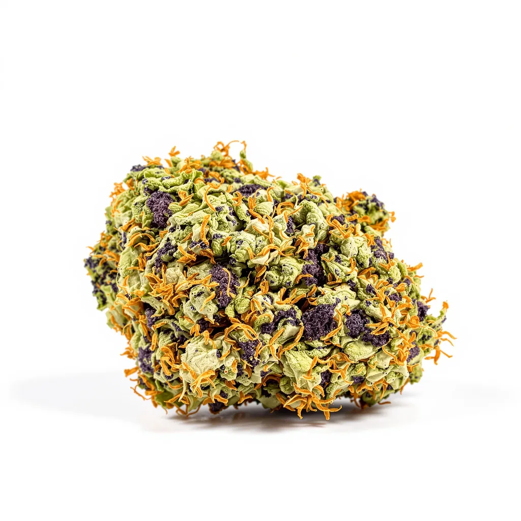 Lucky Dog 81% Indica / 19% Sativa — Blüte mit sichtbaren Trichomen