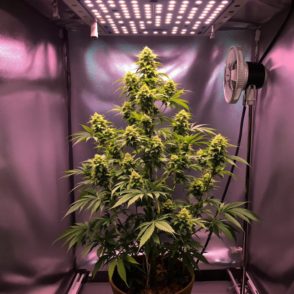 Mac 1 50% Indica / 50% Sativa — Blüte mit sichtbaren Trichomen
