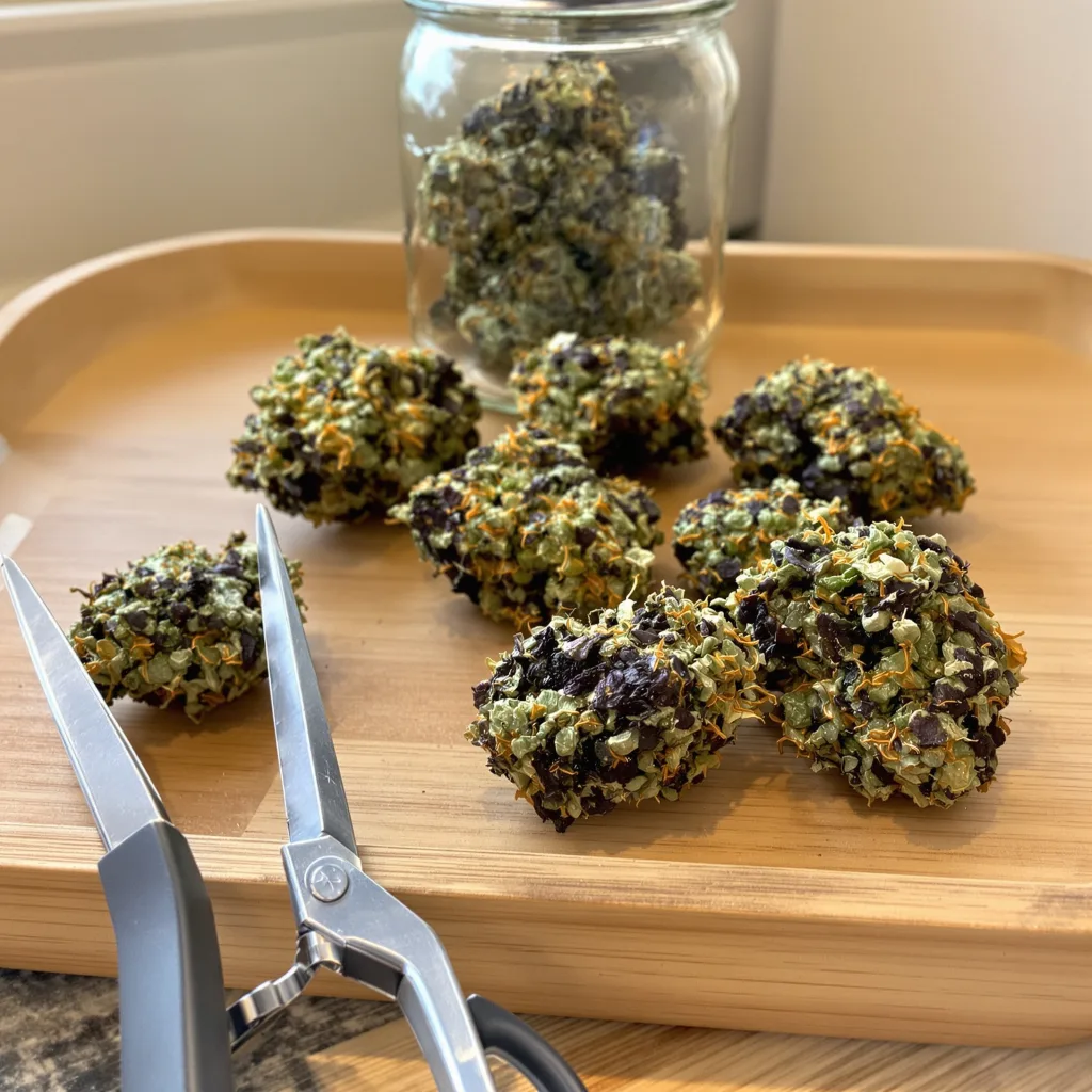 Mafia Funeral 84% Indica / 16% Sativa — Blüte mit sichtbaren Trichomen