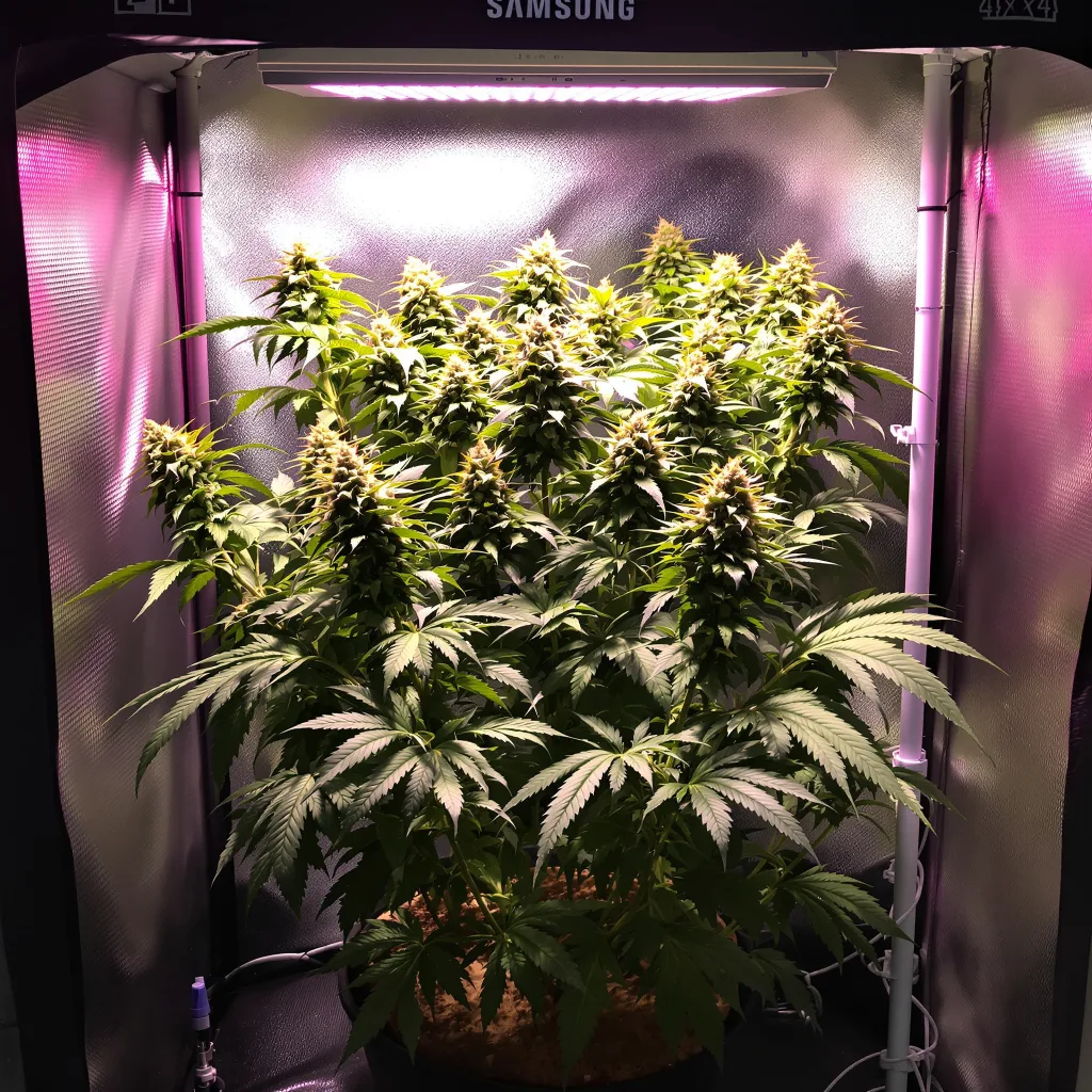 Mag Landrace 81% Indica / 19% Sativa — Blüte mit sichtbaren Trichomen