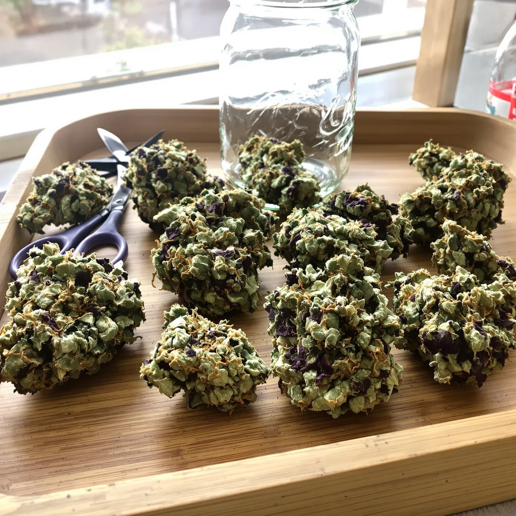 Magic Beans OG 69% Indica / 31% Sativa — Blüte mit sichtbaren Trichomen