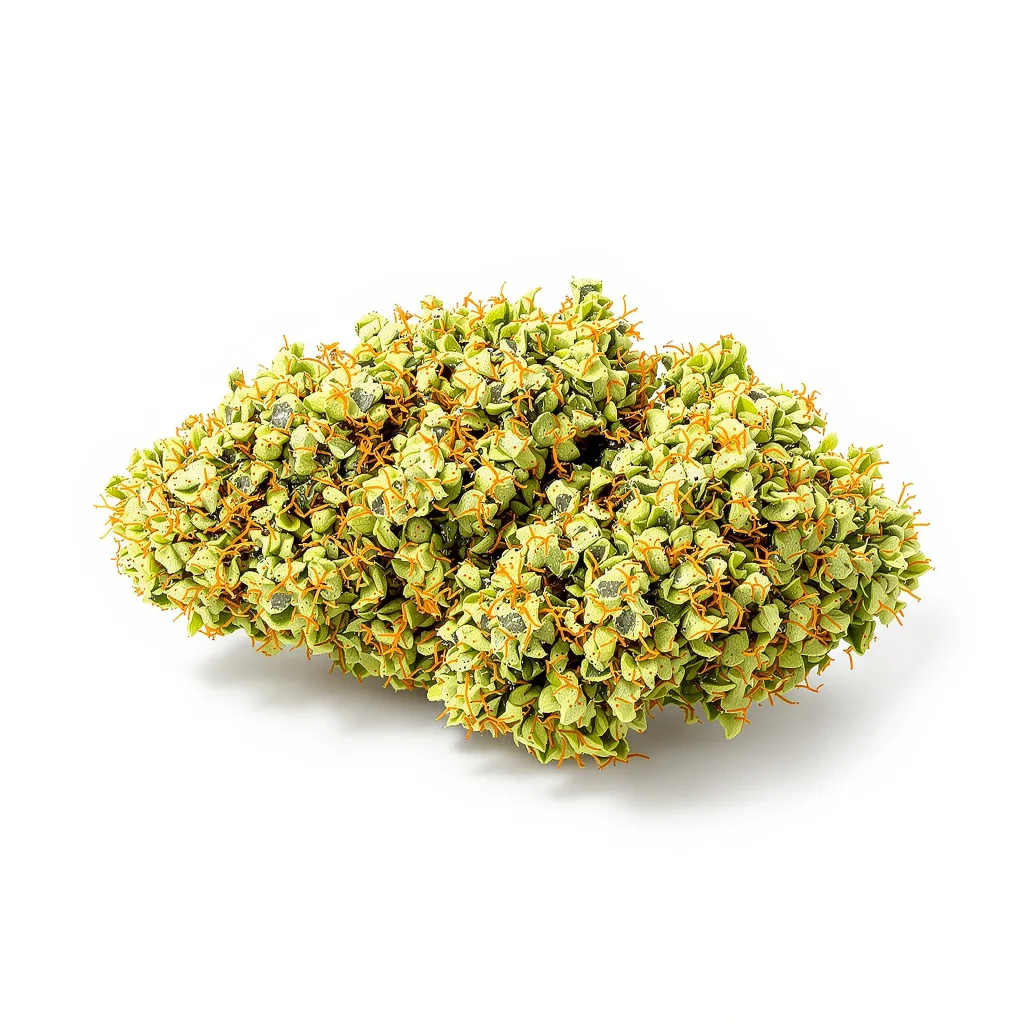 Malawi Gold 11% Indica / 89% Sativa — Blüte mit sichtbaren Trichomen