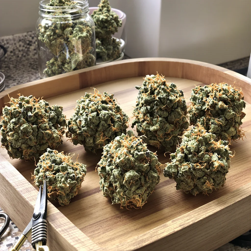 Mandala #1 52% Indica / 48% Sativa — Blüte mit sichtbaren Trichomen