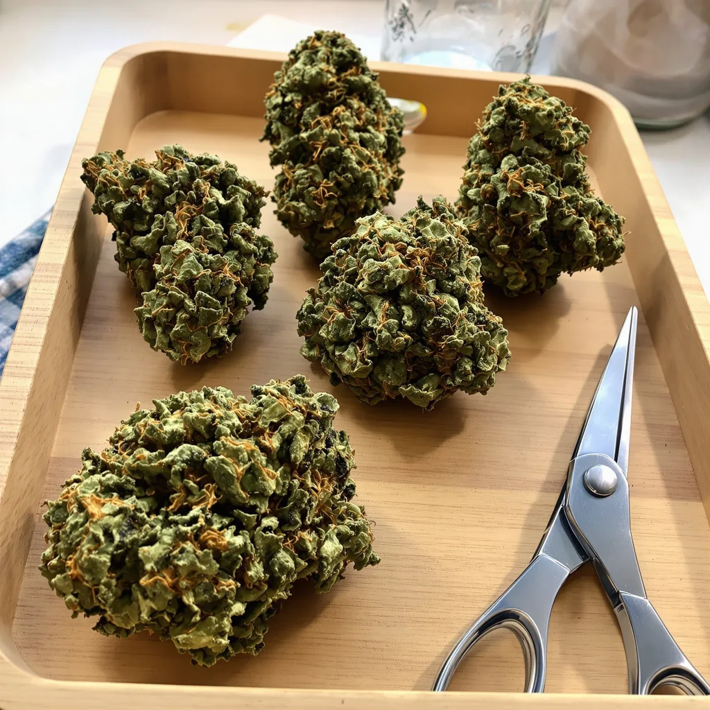 Mandarine 76% Indica / 24% Sativa — Blüte mit sichtbaren Trichomen