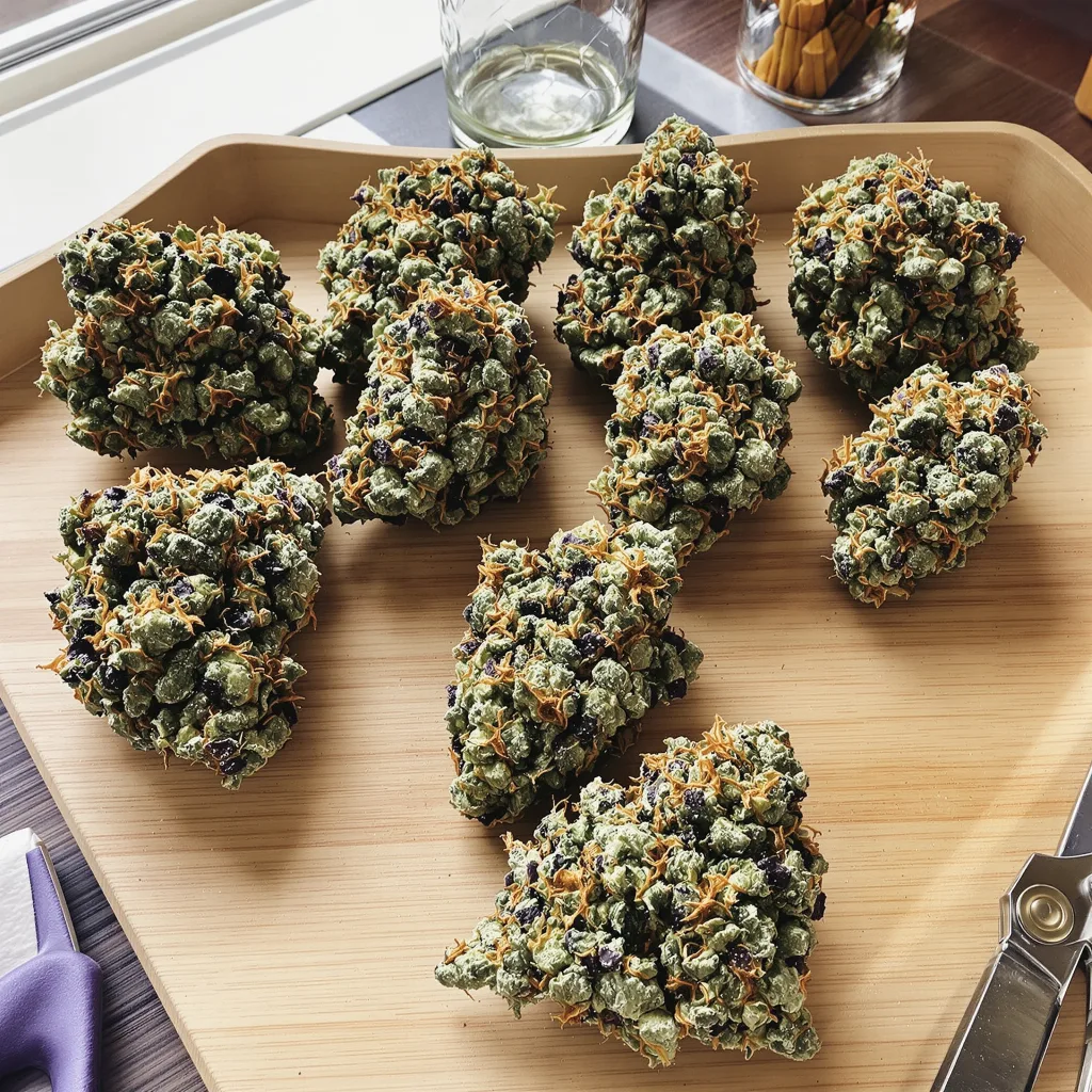 Mango Haze 40% Indica / 60% Sativa — Blüte mit sichtbaren Trichomen