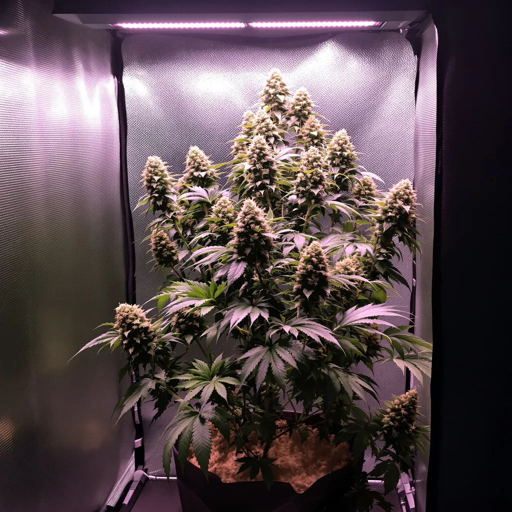 Mango Haze 40% Indica / 60% Sativa — Blüte mit sichtbaren Trichomen