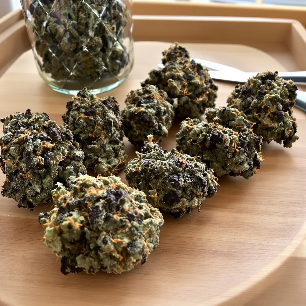 Mango Kush 89% Indica / 11% Sativa — Blüte mit sichtbaren Trichomen