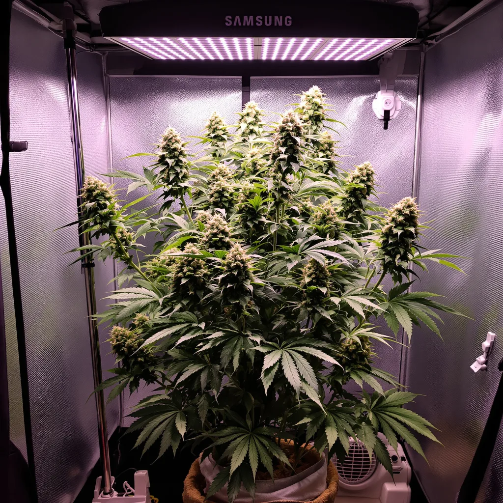 Manitoba Poison 57% Indica / 43% Sativa — Blüte mit sichtbaren Trichomen