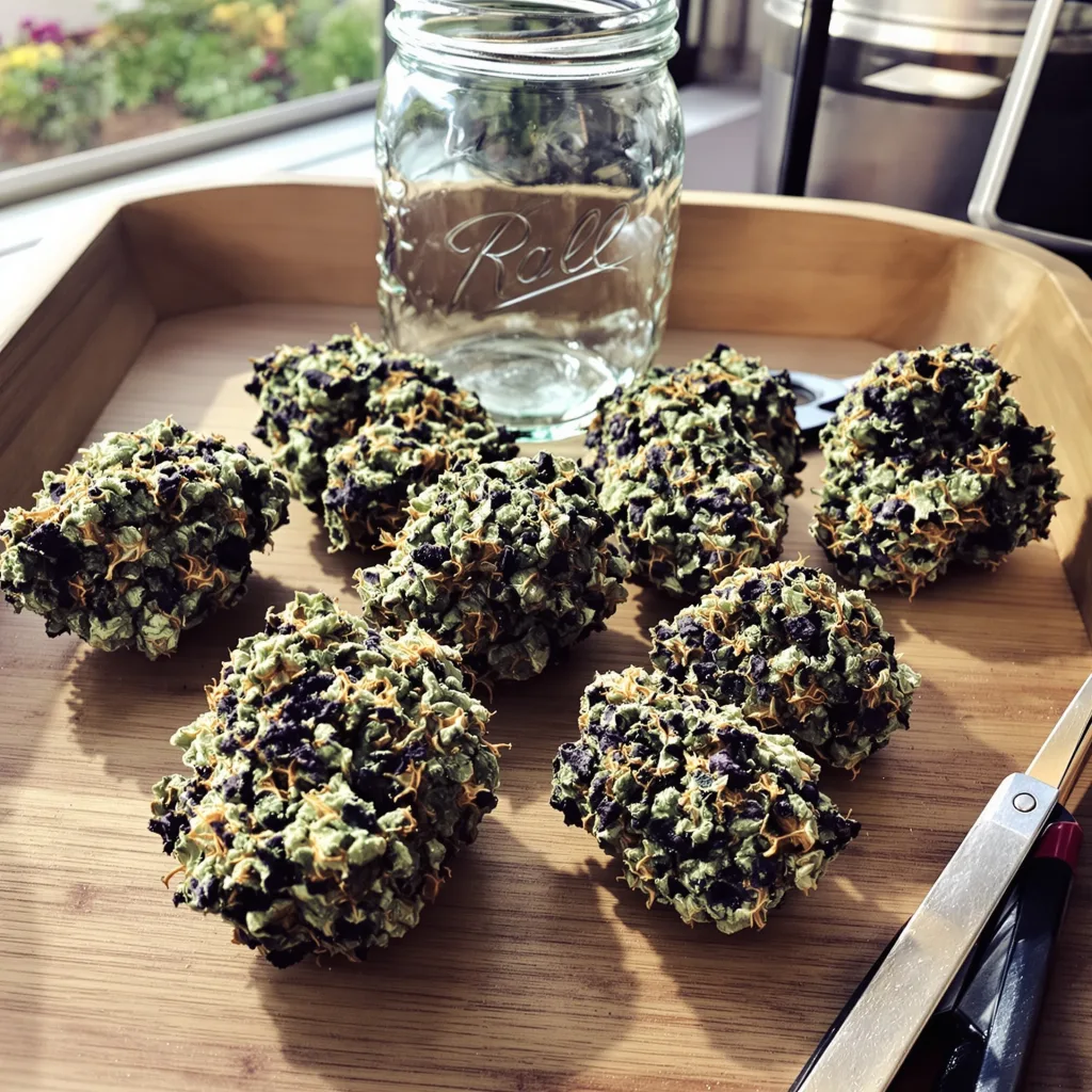 Mars OG 80% Indica / 20% Sativa — Blüte mit sichtbaren Trichomen