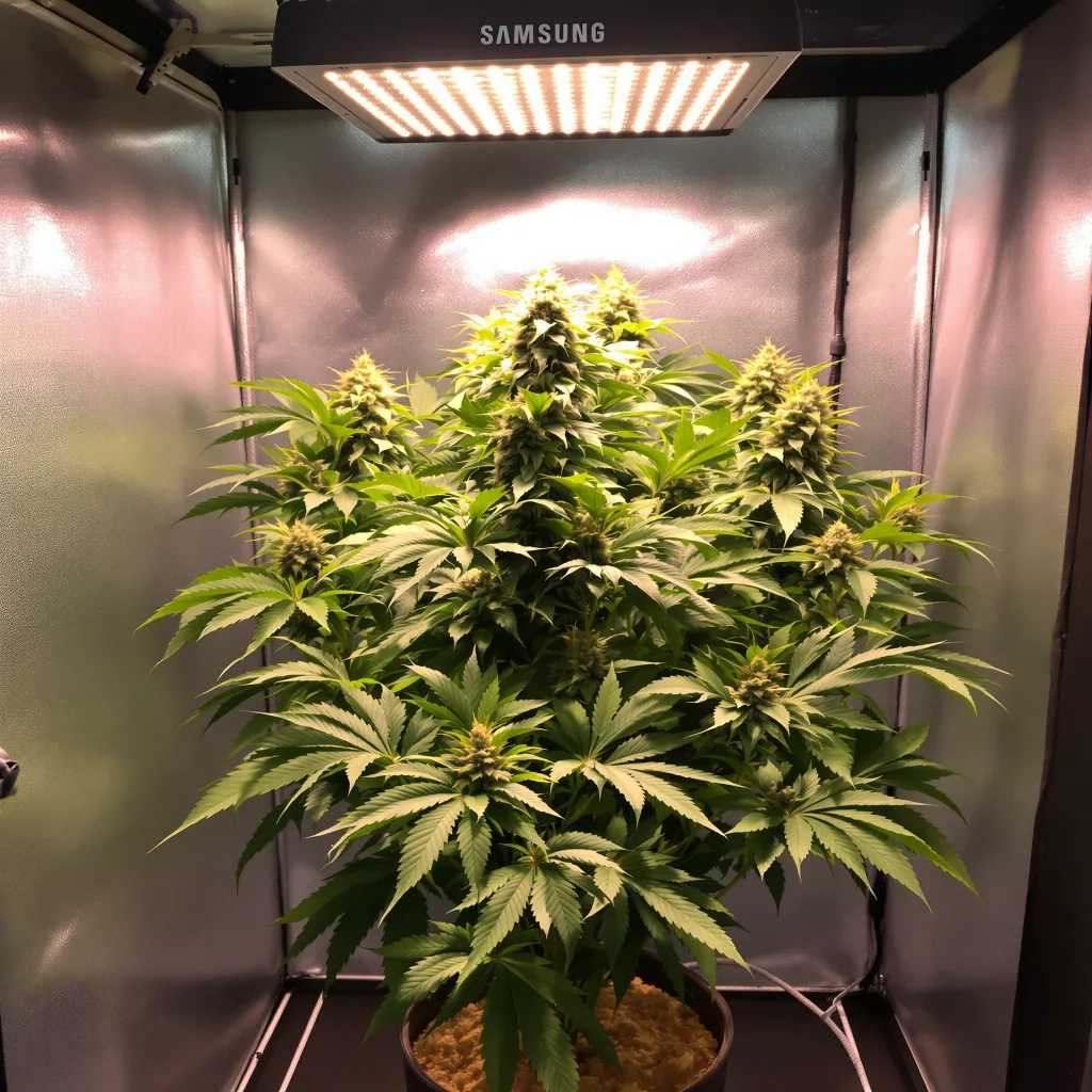 Mars OG 80% Indica / 20% Sativa — Blüte mit sichtbaren Trichomen