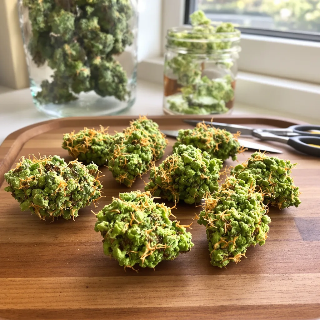 Maui 10% Indica / 90% Sativa — Blüte mit sichtbaren Trichomen