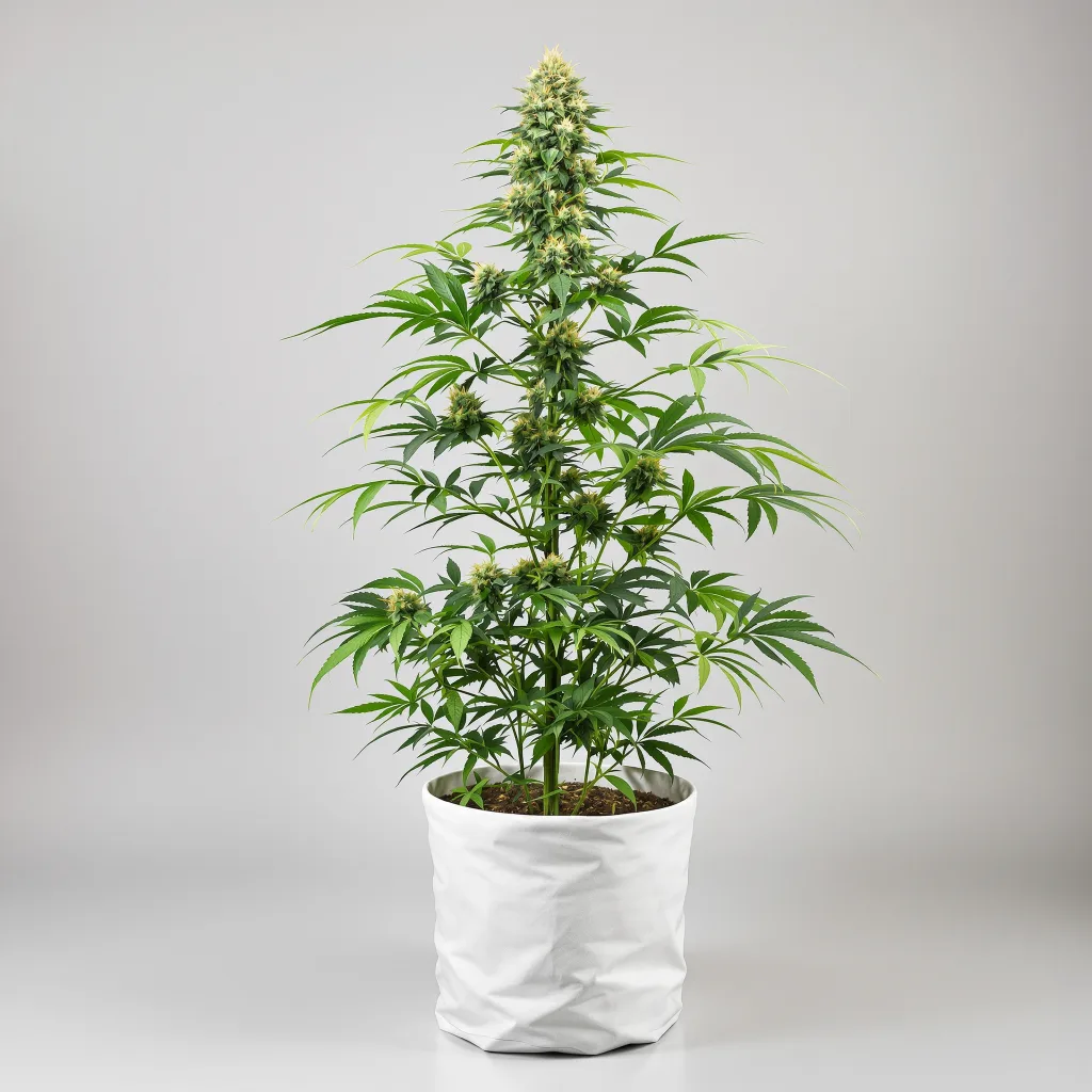 Maui Pineapple Chunk Cannabisblüte Nahaufnahme mit ausgewogene Blütenstruktur mit eisigen Trichomen