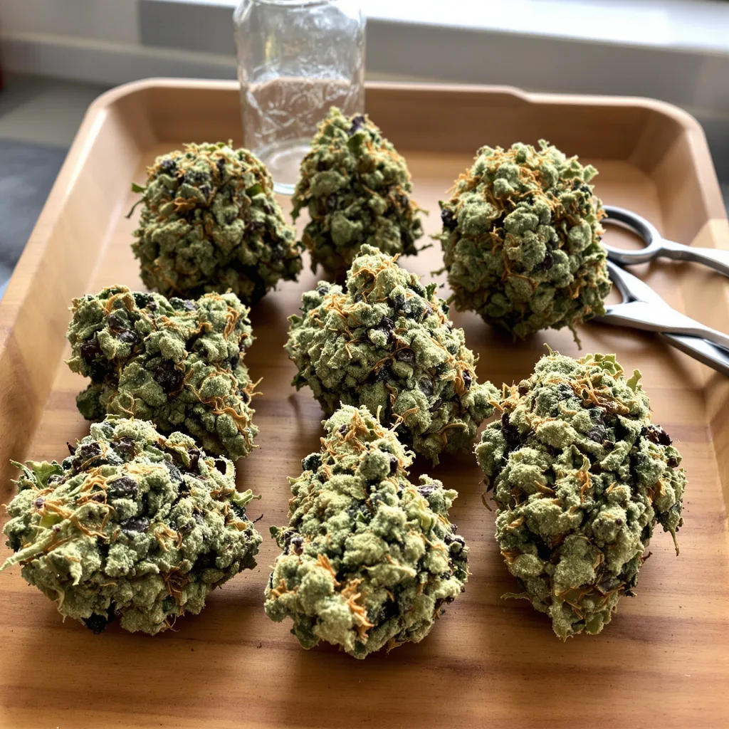 Maui Pineapple Chunk 41% Indica / 59% Sativa — Blüte mit sichtbaren Trichomen