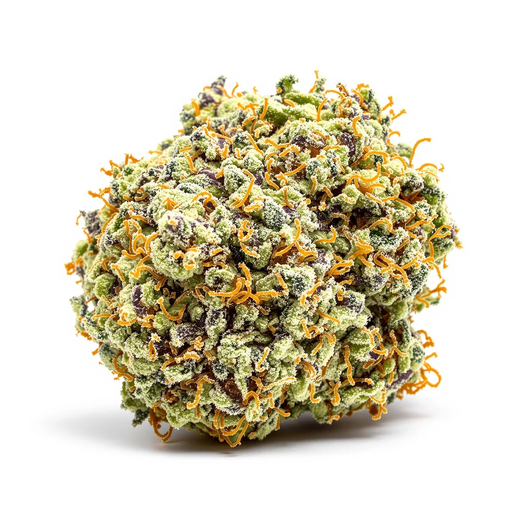 Maui Pineapple Chunk 41% Indica / 59% Sativa — Blüte mit sichtbaren Trichomen