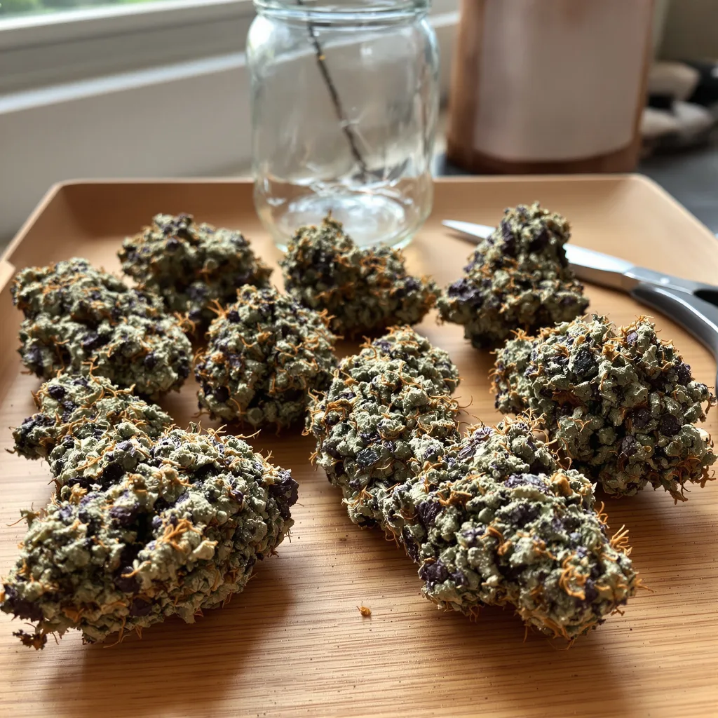 Mazar I Sharif 80% Indica / 20% Sativa — Blüte mit sichtbaren Trichomen