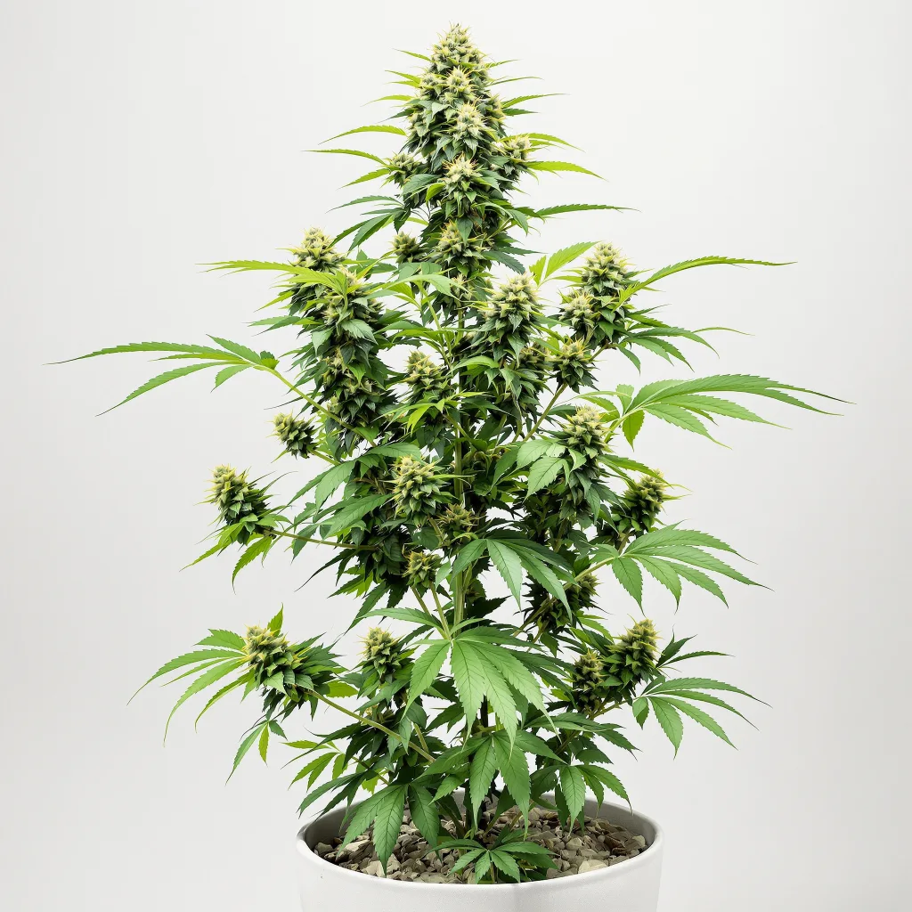 Mean Misty Cannabisblüte Nahaufnahme mit offene Blütenstruktur mit orangen Pistillen