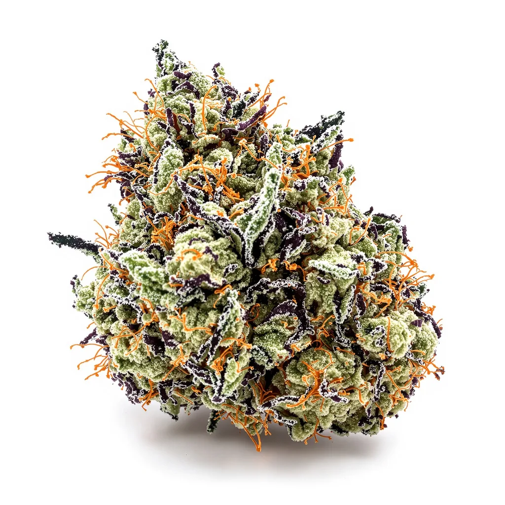 Mean Misty 35% Indica / 65% Sativa — Blüte mit sichtbaren Trichomen