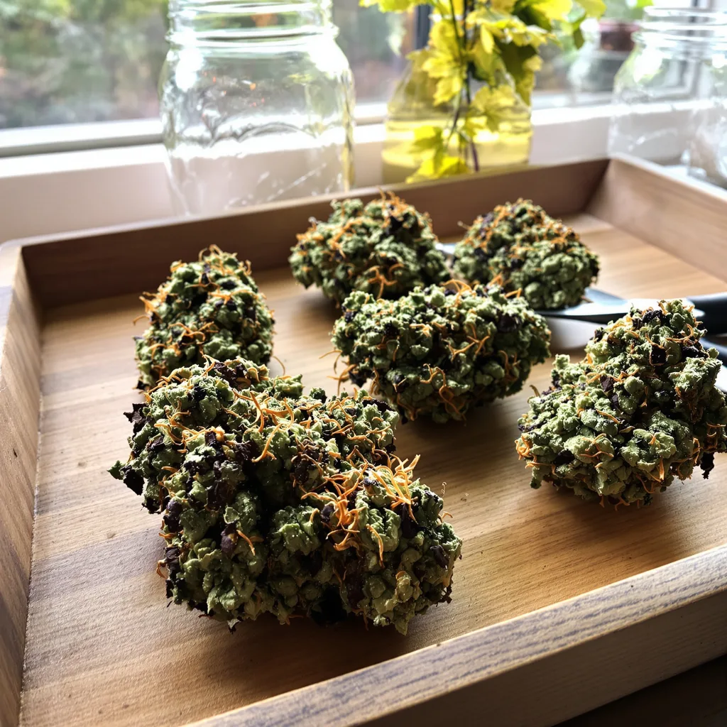 Meat Breath 83% Indica / 17% Sativa — Blüte mit sichtbaren Trichomen